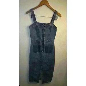 ZARA Trafalec Denim Zipper Front Dress Fitted Front‎ Slit Y2K Size XS